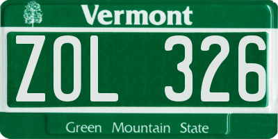 VT license plate ZOL326
