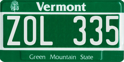 VT license plate ZOL335