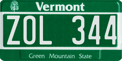 VT license plate ZOL344