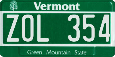 VT license plate ZOL354