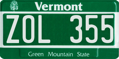 VT license plate ZOL355
