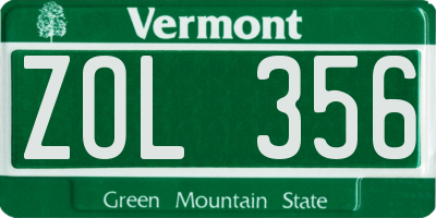 VT license plate ZOL356