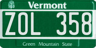 VT license plate ZOL358
