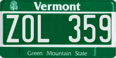 VT license plate ZOL359
