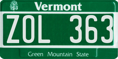 VT license plate ZOL363