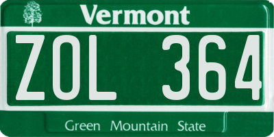 VT license plate ZOL364