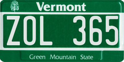 VT license plate ZOL365