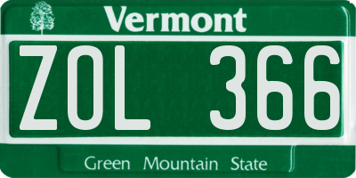 VT license plate ZOL366