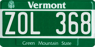 VT license plate ZOL368