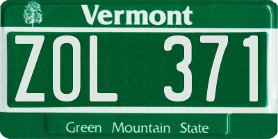 VT license plate ZOL371
