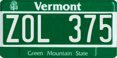 VT license plate ZOL375