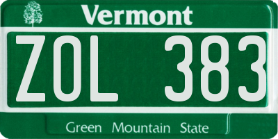 VT license plate ZOL383