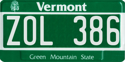 VT license plate ZOL386