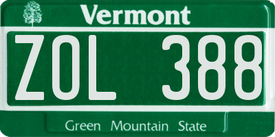 VT license plate ZOL388