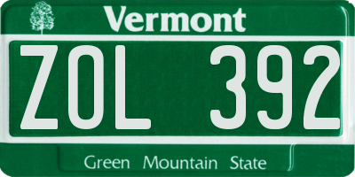 VT license plate ZOL392