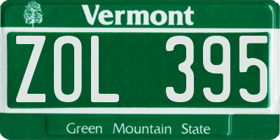 VT license plate ZOL395