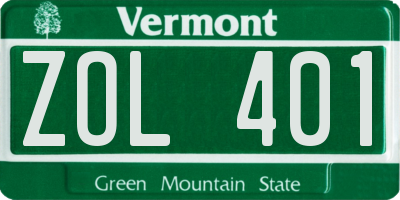 VT license plate ZOL401
