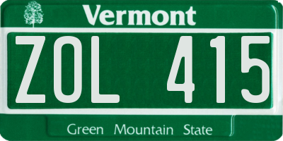 VT license plate ZOL415
