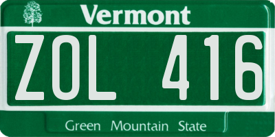 VT license plate ZOL416