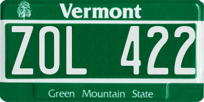 VT license plate ZOL422