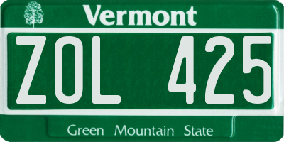 VT license plate ZOL425