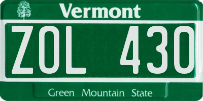 VT license plate ZOL430
