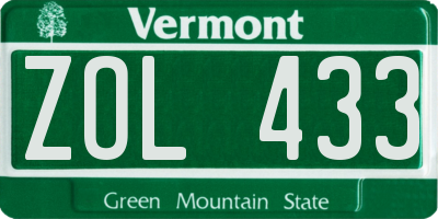 VT license plate ZOL433
