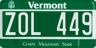 VT license plate ZOL449