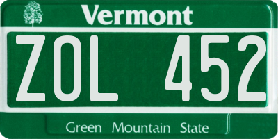VT license plate ZOL452
