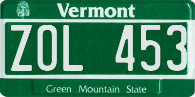 VT license plate ZOL453