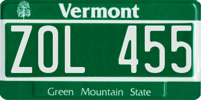 VT license plate ZOL455