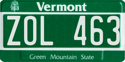VT license plate ZOL463