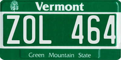 VT license plate ZOL464