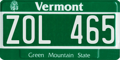 VT license plate ZOL465