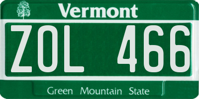 VT license plate ZOL466
