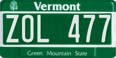VT license plate ZOL477
