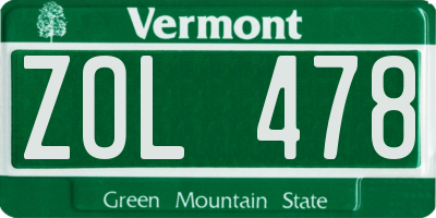 VT license plate ZOL478