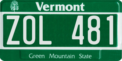 VT license plate ZOL481