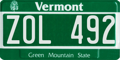 VT license plate ZOL492