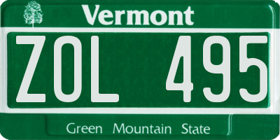 VT license plate ZOL495