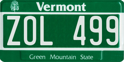 VT license plate ZOL499