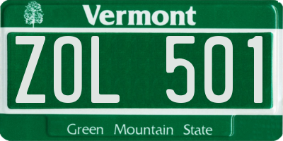 VT license plate ZOL501