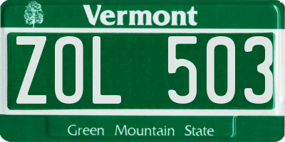 VT license plate ZOL503