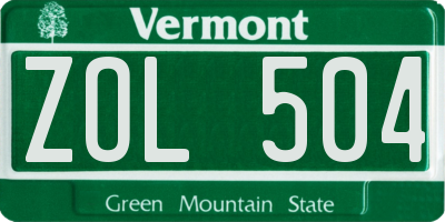 VT license plate ZOL504