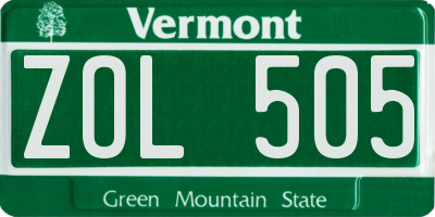VT license plate ZOL505