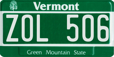 VT license plate ZOL506