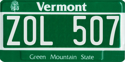 VT license plate ZOL507