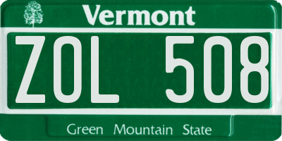 VT license plate ZOL508