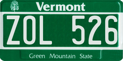 VT license plate ZOL526