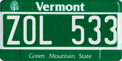 VT license plate ZOL533